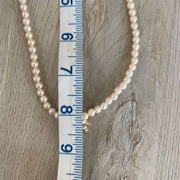 Womens Faux Pearl Single Strand Gold-Tone Rhinestone Pendant Necklace White OS - Picture 4 of 5